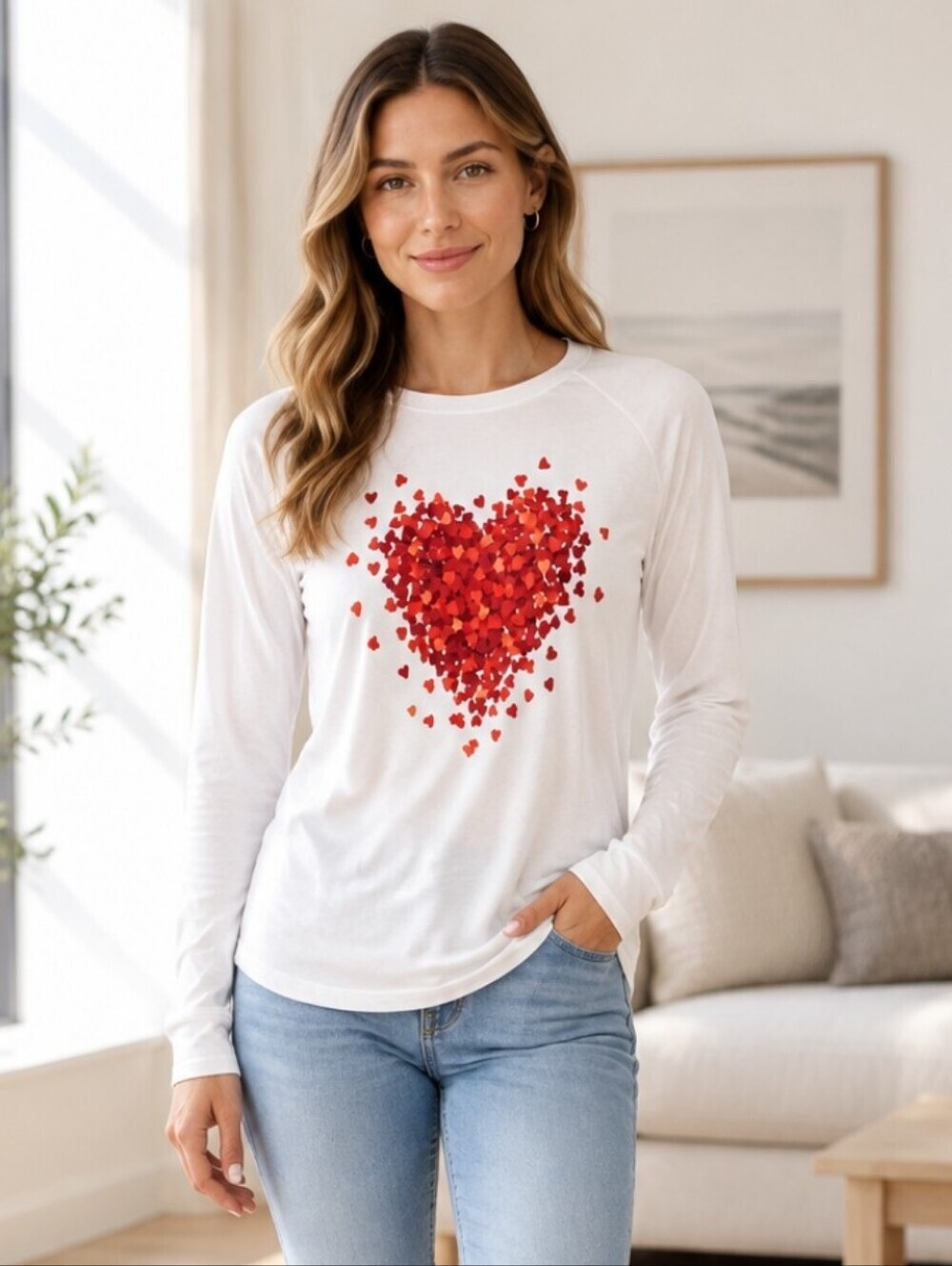 Nine West Heart Active Wear White with Heart Graphic Long Sleeve Size Medium